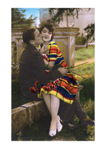 Woman In Striped Dress With Her Beau (Romantic Art Prints)