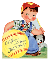 Boy w/ Ball & Dog (Birthday Greeting Cards)