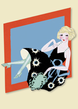Art Deco Woman in Black Dress (Bridge Table Deco Graphic Design Greeting Cards)