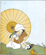 A Teddy Bear and A Girl Underneath an Umbrella (Teddy Bears Art Prints)