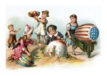 Children With Huge Eggs (Easter Art Prints)