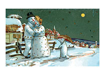 Snow Family on a Winter Night (Snowmen Christmas Art Prints)