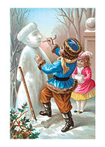 Victorian Children Building a Snowman (Snowmen Christmas Art Prints)
