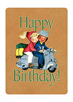 Boy and Girl on Scooter (Birthday Greeting Cards)