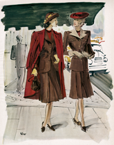 Suiting in Shades of Red and Brown (WW II Fashion Greeting Cards)