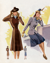 Suiting in Lavender and Brown Tones (WW II Fashion Greeting Cards)