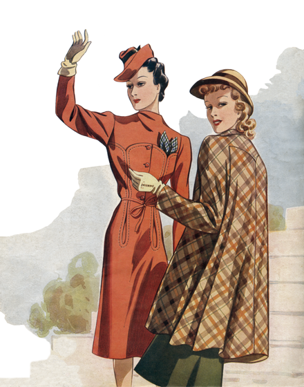 Red and Plaid Outerwear of the 1940s (WW II Fashion Greeting Cards)