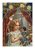 Girl with a Doll, Watched By Santa (Santa Claus Christmas Greeting Cards)