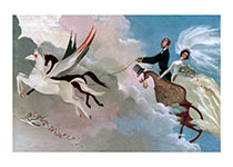 Wedding Couple in Flying Chariot (Romantic Art Prints)