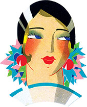 Lady With Bold Red Earrings (Art Deco Ladies Greeting Cards)