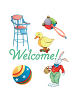 High chair & Baby Toys - (Baby Greeting Cards)