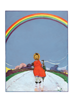 A Girl Walking Beneath A Rainbow (Children Art Prints)