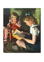 Girls Reading (Children Art Prints)