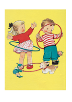 Children With Hula Hoops (Children's Playtime Children Art Prints)
