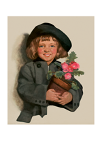 A Girl With A Pot of Pink Flowers (Girls Children Art Prints)