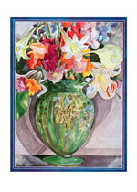 Green vase of flowers (Flowers Art Prints)